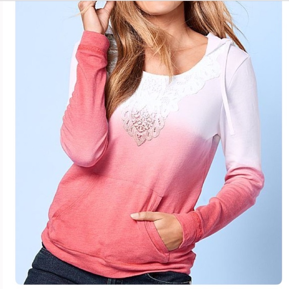 PINK & WHITE OMBRE LACE FRONT HOODIE